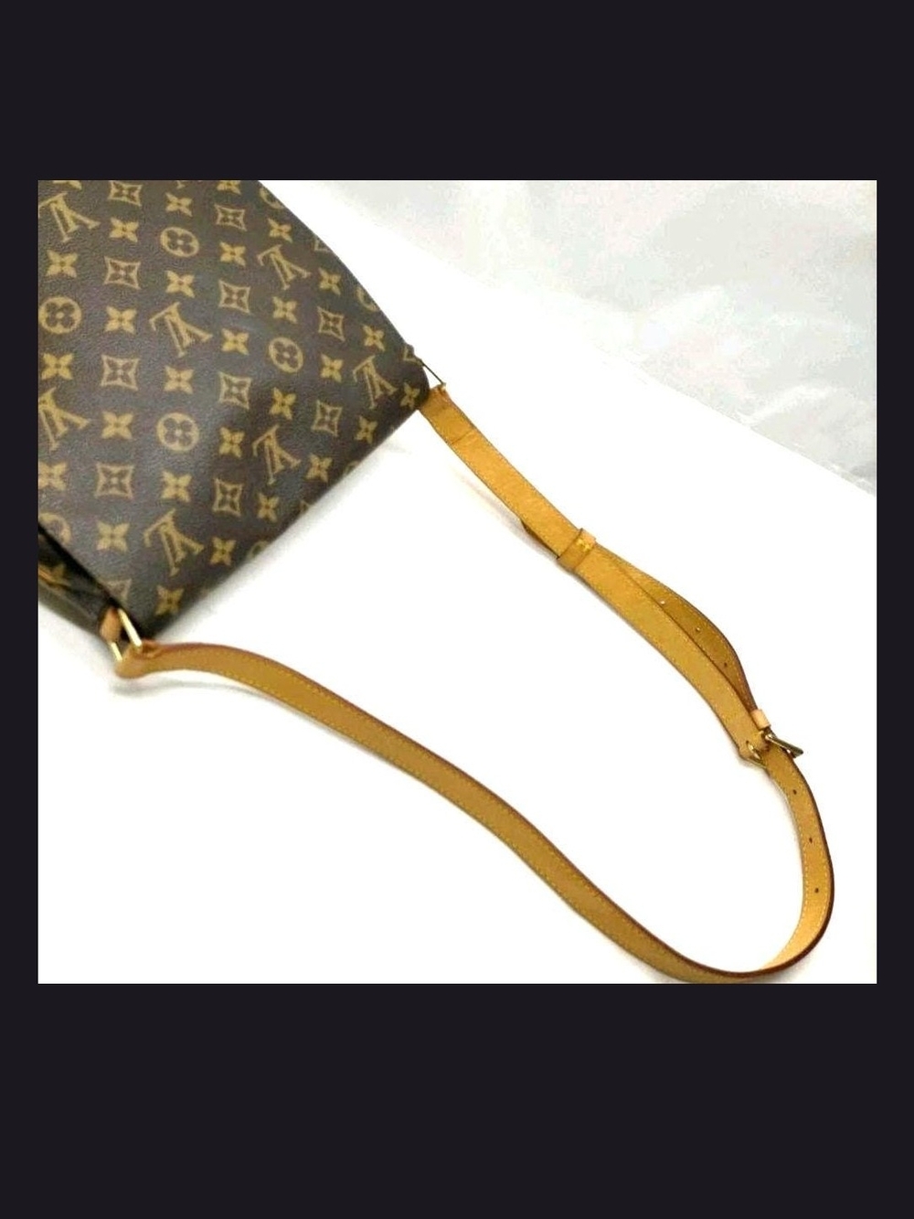Louis Vuitton Mussette Monogram Canvas Shoulder Bag with Tan Leather Strap